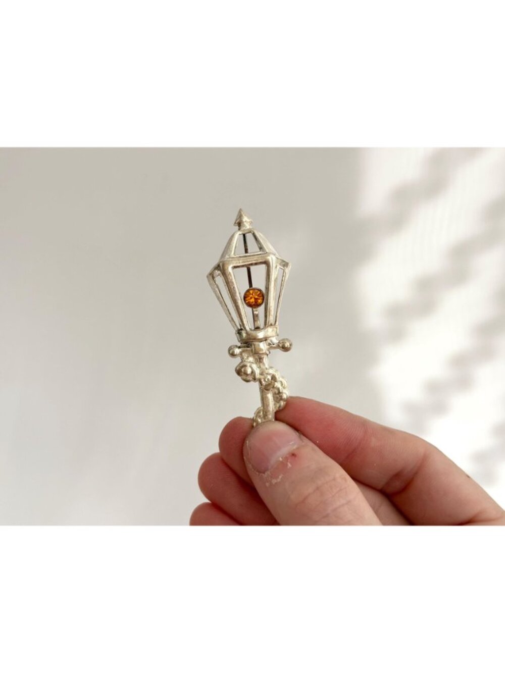 Lang Sterling Circa 1950's Lamp Post Citrine Sterling Silver 925 Vintage Brooch - Picture 4 of 13